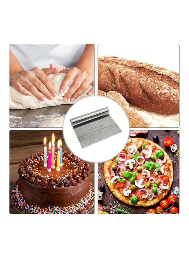 Dough Scraper Chopper Stainless Steel Pastry Pizza Cutter Slicer with Measuring Scale for Dough Cake Pizza Silver