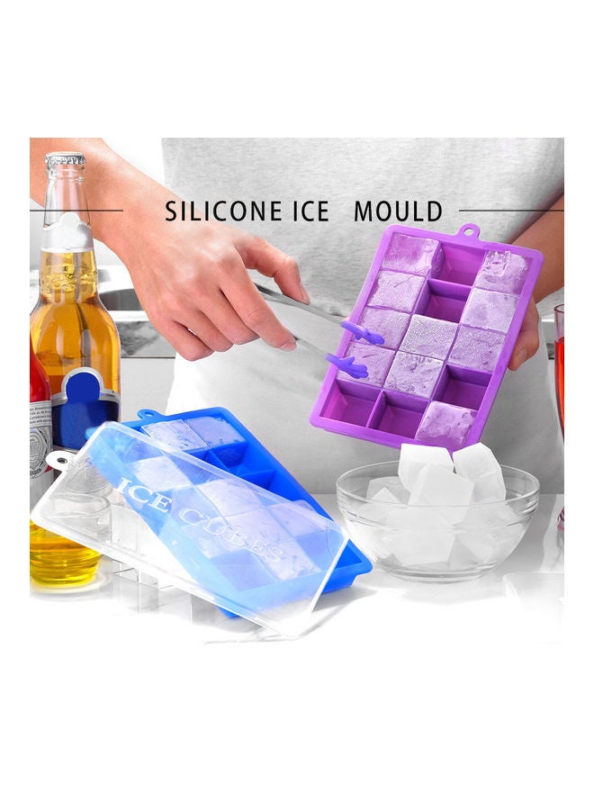 Generic - Silicone Ice Cube Trays with Lids Square Ice Cube Molds 15 Ice Cubes Maker Mold for Ice Cream Party Cocktail Whiskey Chocolate Cube Baking Mold Easy Release Purple 18.5*3*13cm - Image 1