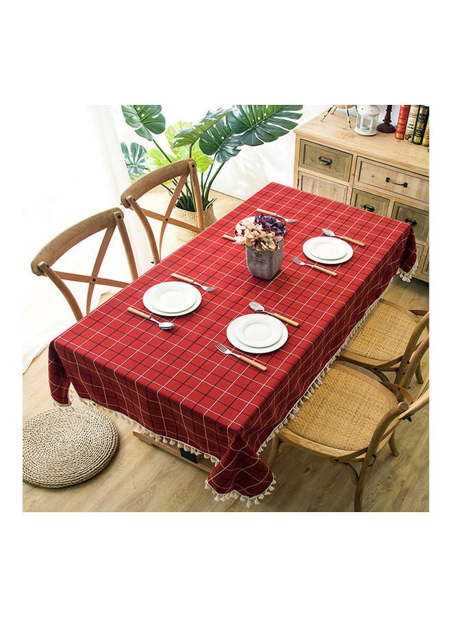 Plaid Printed Tassel Lace Table Cover red 35x35cm - Image 1