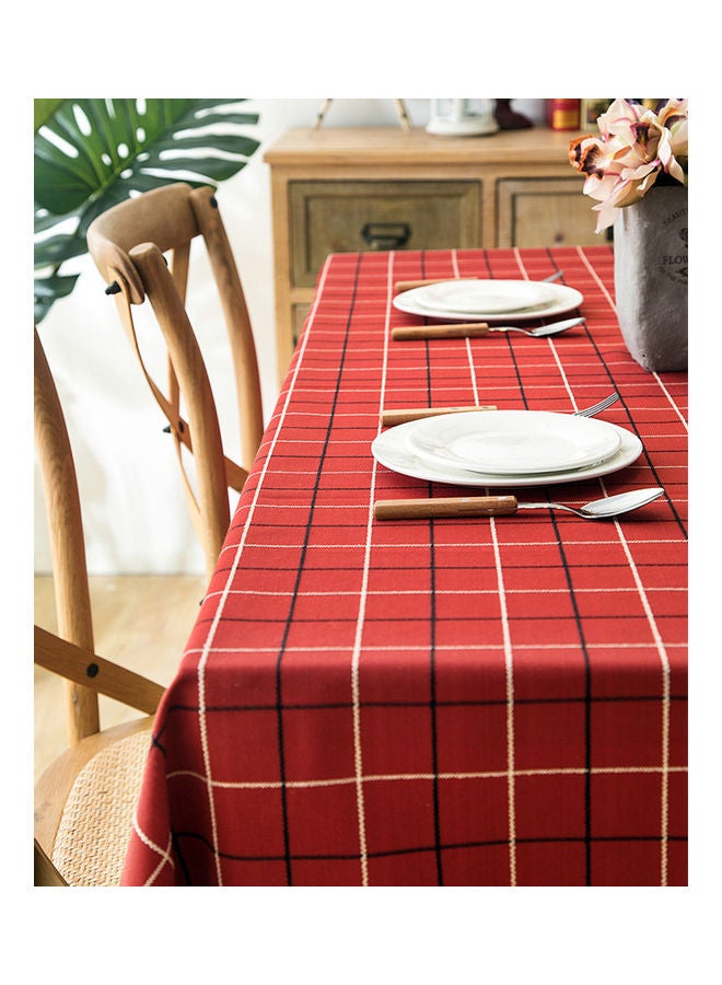 Plaid Printed Tassel Lace Table Cover red 35x35cm - Image 3