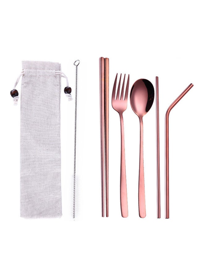 7-Piece Portable Stainless Steel Cutlery Set Rose Gold/Pink - Image 1