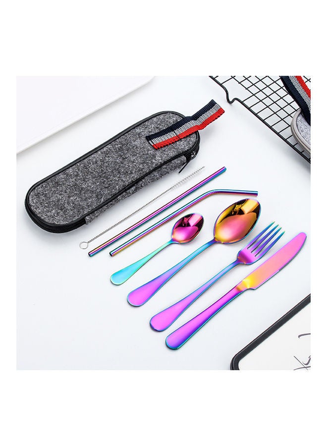 Generic 8-Piece Stainless Steel Tableware Set Pink/Gold/Grey  - Image 1