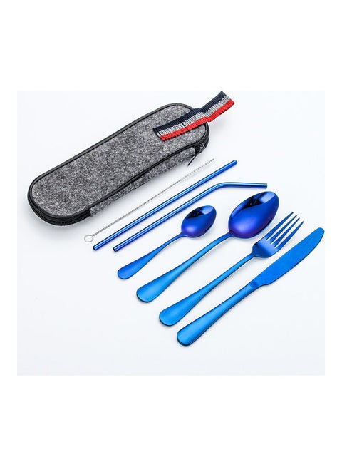 8-Piece Stainless Steel Tableware Set Blue/Grey