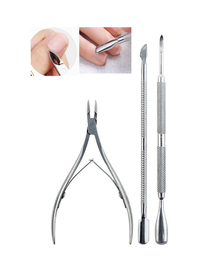 3Pcs Nail Care Tools Scissors Cuticle Pusher Smooth Nails Manicure Tools Silver - Image 2