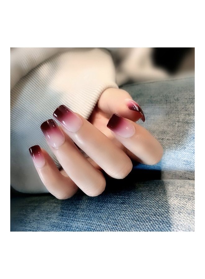 وصلات أظافر اصطناعية عصرية مربعة الشكل بلون متدرج لتجميل أظافر اليدين كأسلوب صالون الأظافر الفني من 24 قطعة متعدد الألوان - Image 1