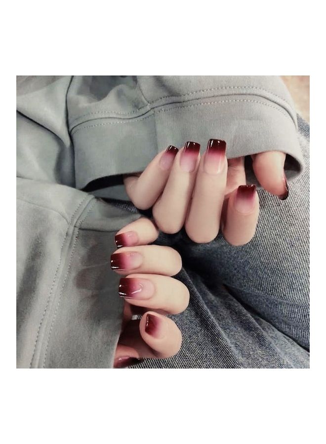 وصلات أظافر اصطناعية عصرية مربعة الشكل بلون متدرج لتجميل أظافر اليدين كأسلوب صالون الأظافر الفني من 24 قطعة متعدد الألوان - Image 3