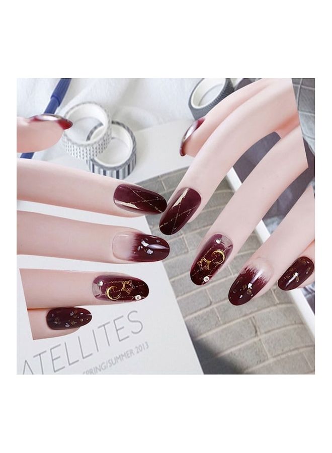 24 Piece Artificial Nails Stars Moons Pattern Gradient Color Round Toe Nail Tips multicolour - Image 2