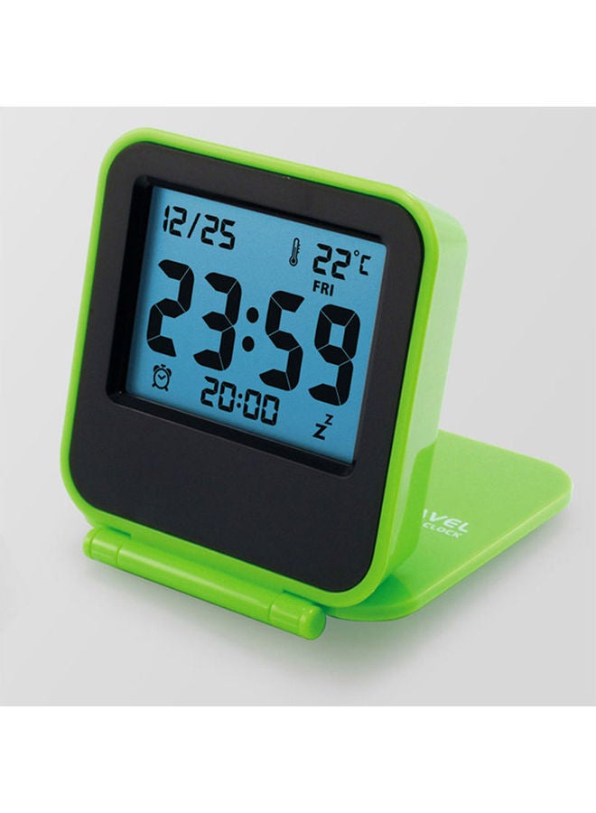 Generic Mini Portable Travel Clamshell Electronic Night Lamp LED Digital Desk Alarm Clock Green 8*8*8cm  - Image 1