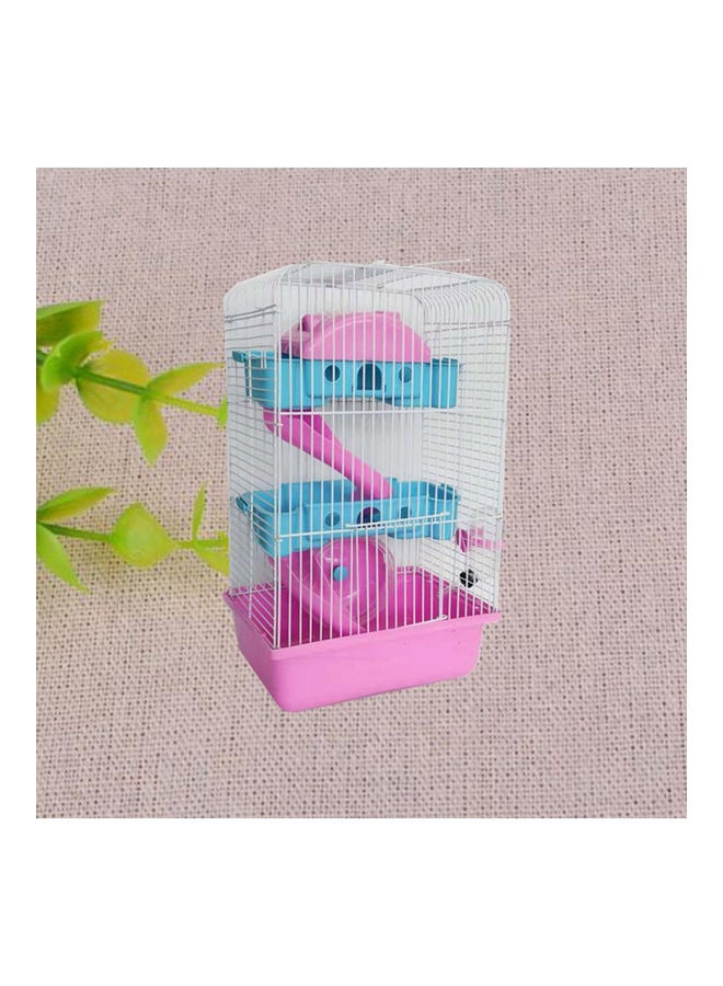 3 Layers Heighten Villa Shape Pet Cage with Running Wheel Feeding Bowl for Hamster Pink 33*33*33cm - Image 1