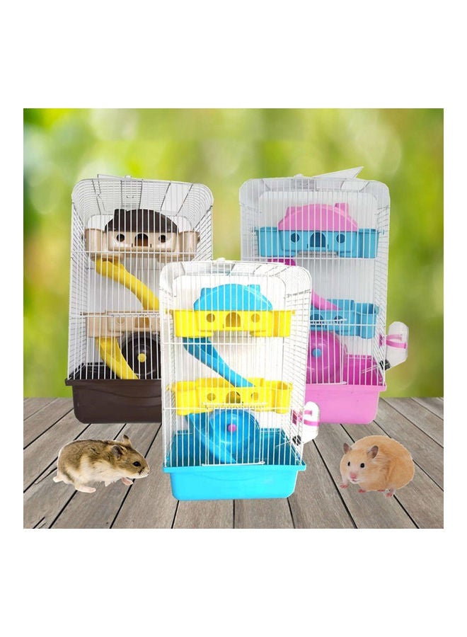 3 Layers Heighten Villa Shape Pet Cage with Running Wheel Feeding Bowl for Hamster Pink 33*33*33cm - Image 5