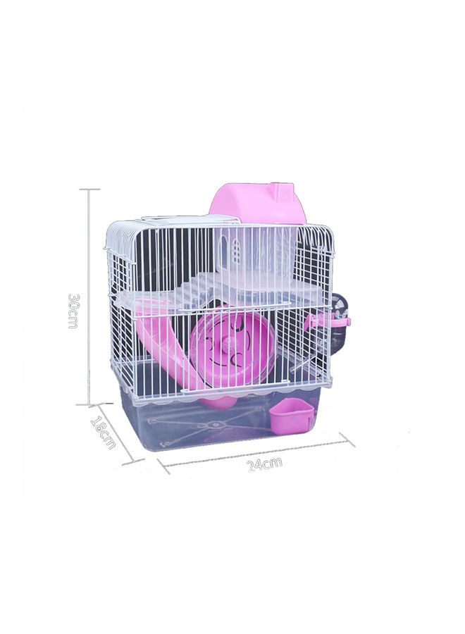 Double Layer Villa Shape Iron Wire Cage with Feeding Bowl Running Wheel Slide Toy for Pet Hamster Pink 25*25*25cm  - Image 1