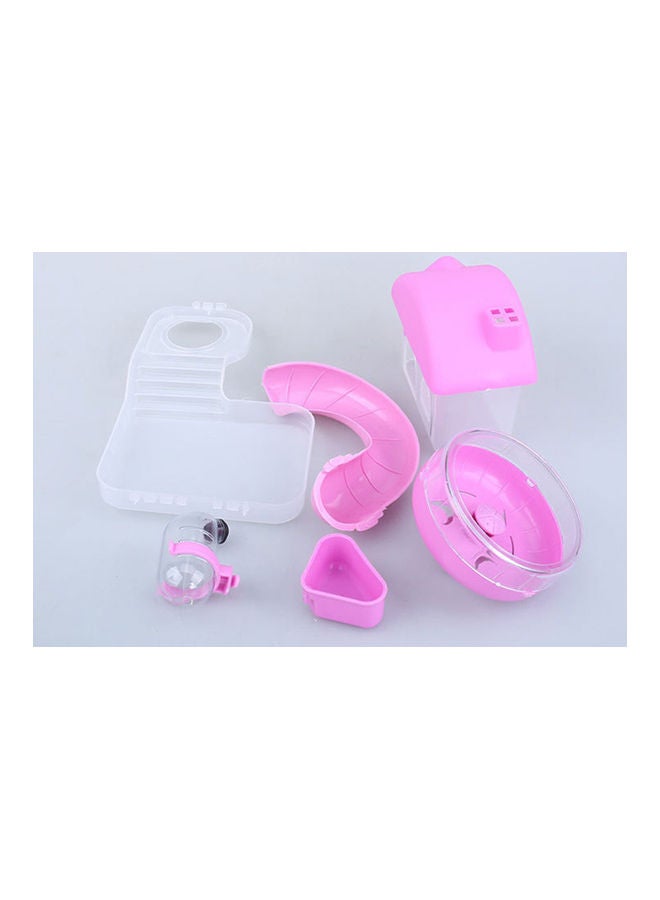 Double Layer Villa Shape Iron Wire Cage with Feeding Bowl Running Wheel Slide Toy for Pet Hamster Pink 25*25*25cm  - Image 2