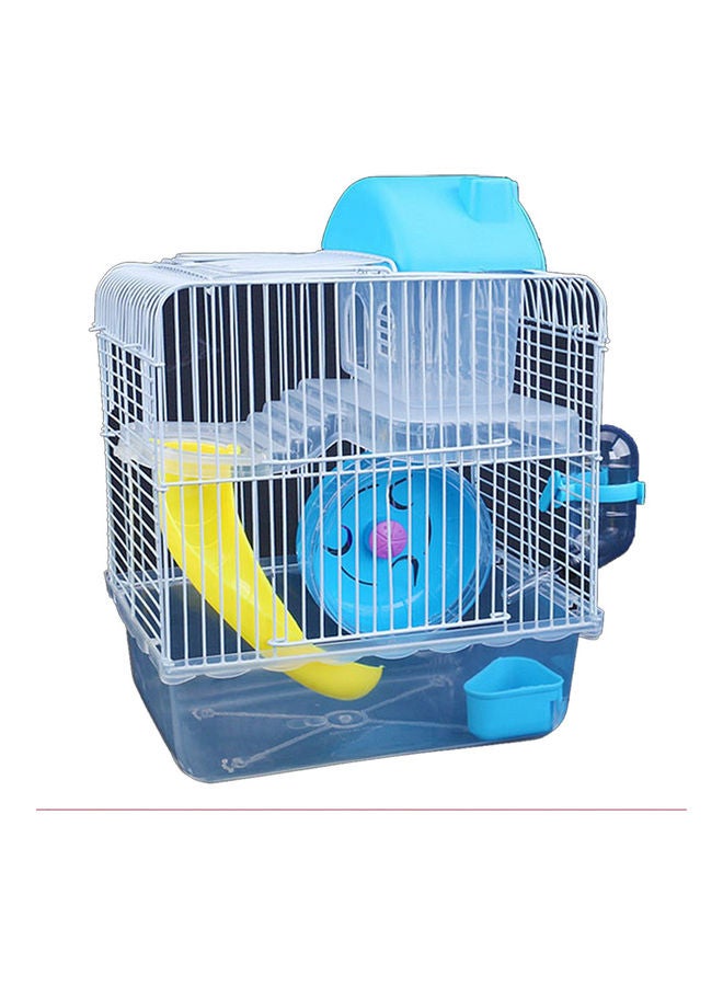 Double Layer Villa Shape Iron Wire Cage with Feeding Bowl Running Wheel Slide Toy for Pet Hamster blue 25*25*25cm  - Image 1