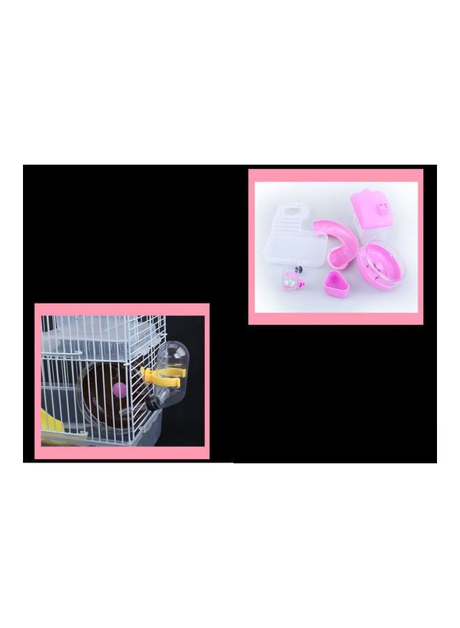 Double Layer Villa Shape Iron Wire Cage with Feeding Bowl Running Wheel Slide Toy for Pet Hamster blue 25*25*25cm  - Image 5