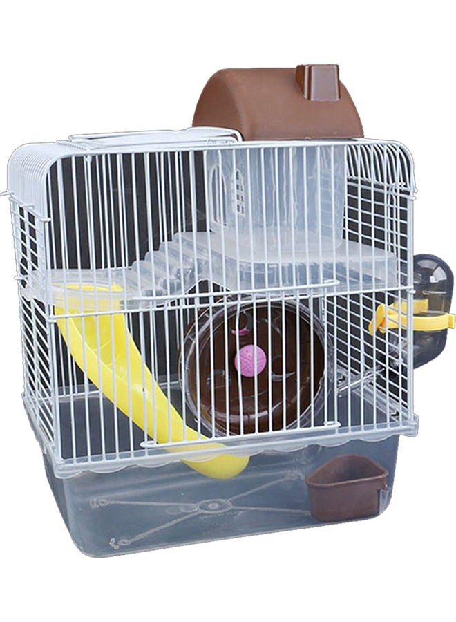 Double Layer Villa Shape Iron Wire Cage with Feeding Bowl Running Wheel Slide Toy for Pet Hamster Brown 22*22*22cm  - Image 1