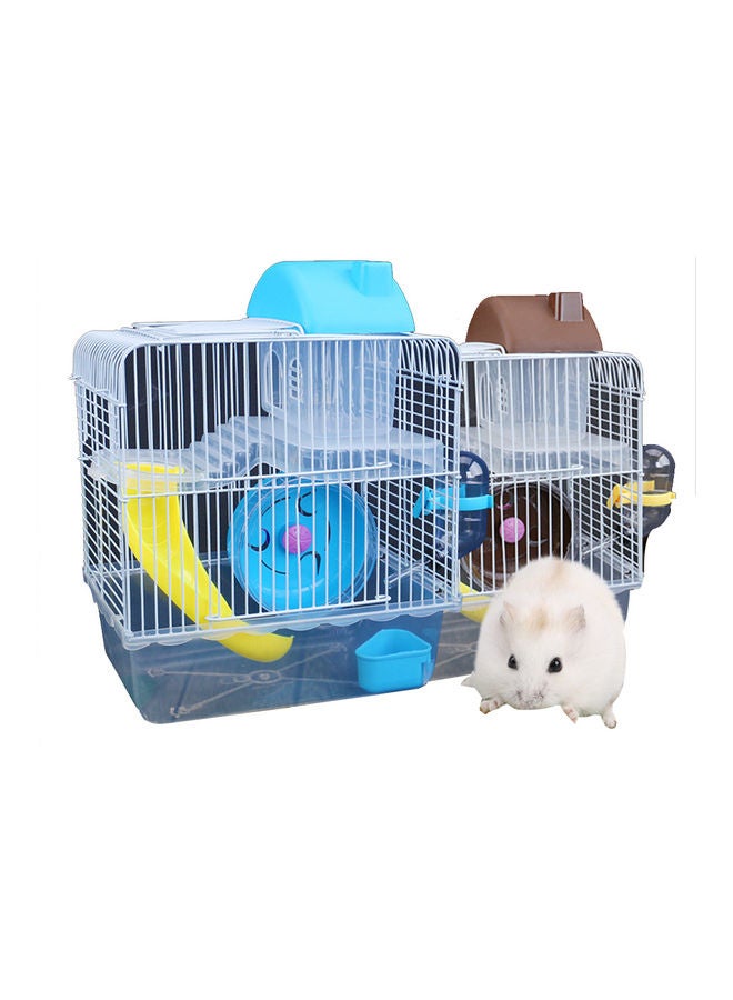Double Layer Villa Shape Iron Wire Cage with Feeding Bowl Running Wheel Slide Toy for Pet Hamster Brown 22*22*22cm  - Image 3