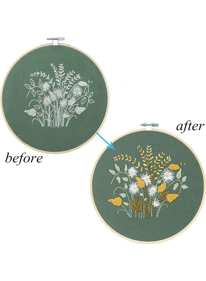 DIY Stamped Embroidery Starter Kit with Flowers Plants Pattern Embroidery Cloth Color Threads Tools Kit Style:2#(no Embroidery hoop) multicolor 21*21*21cm  - Image 1