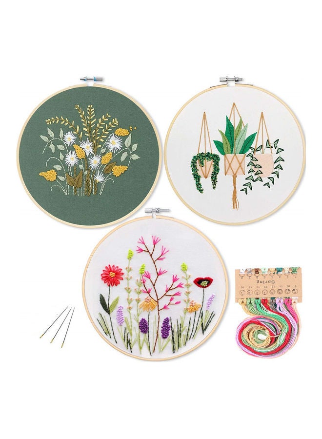 DIY Stamped Embroidery Starter Kit with Flowers Plants Pattern Embroidery Cloth Color Threads Tools Kit Style:2#(no Embroidery hoop) multicolor 21*21*21cm  - Image 3