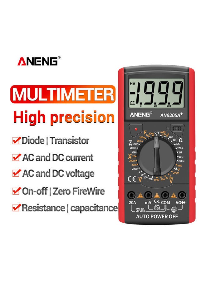Generic - Aneng An9205a+True-rms Digital Multimeter Transistor Tester Capacitor Tester Automotive Electrical Capacitance Meter Temp Diode red 20*20*20cm - Image 1