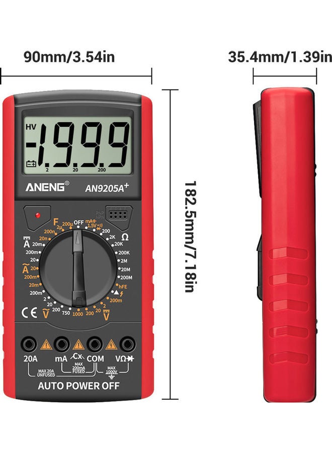 Generic - Aneng An9205a+True-rms Digital Multimeter Transistor Tester Capacitor Tester Automotive Electrical Capacitance Meter Temp Diode red 20*20*20cm - Image 1