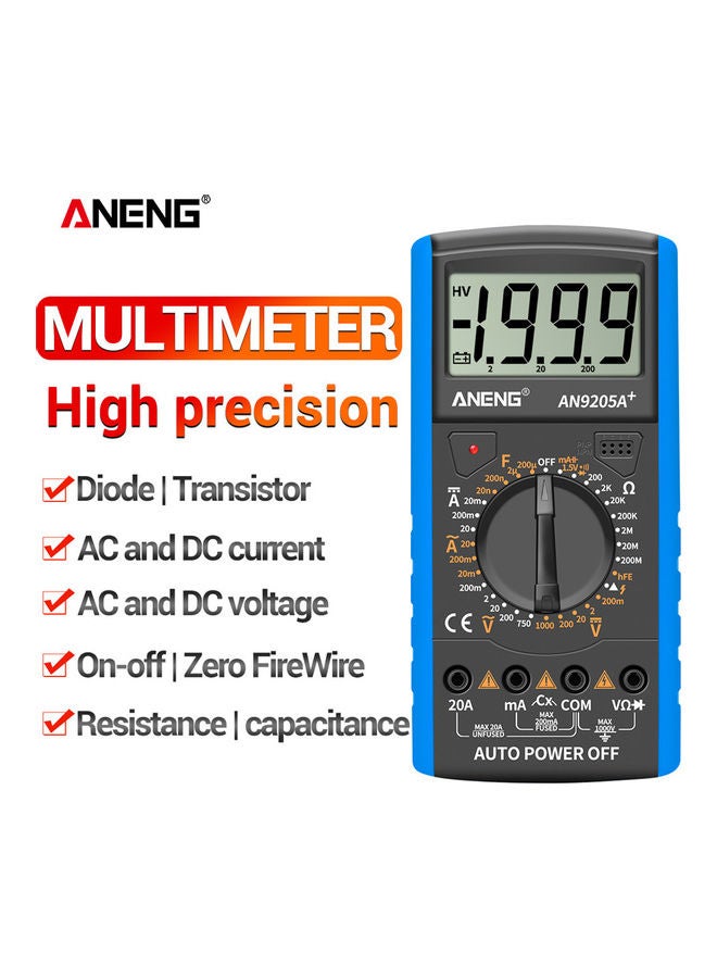 Aneng An9205a+True-rms Digital Multimeter Transistor Tester Capacitor Tester Automotive Electrical Capacitance Meter Temp Diode blue 15*15*15cm  - Image 1