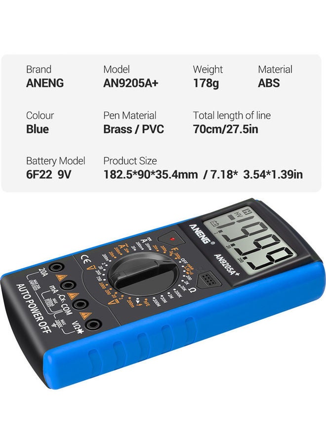 Aneng An9205a+True-rms Digital Multimeter Transistor Tester Capacitor Tester Automotive Electrical Capacitance Meter Temp Diode blue 15*15*15cm  - Image 4