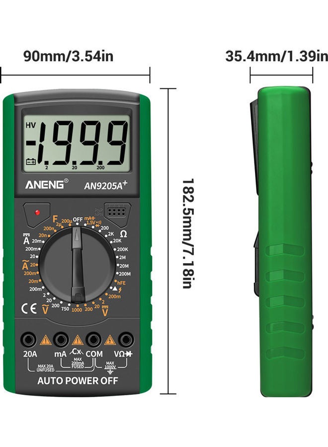 Aneng An9205a+True-rms Digital Multimeter Transistor Tester Capacitor Tester Automotive Electrical Capacitance Meter Temp Diode green 20*20*20cm