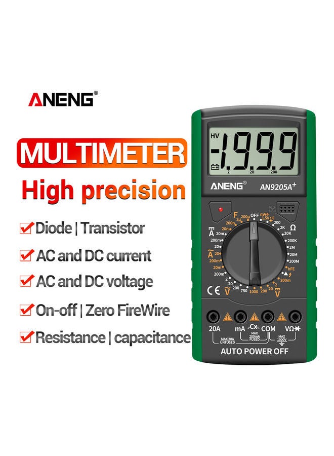 Aneng An9205a+True-rms Digital Multimeter Transistor Tester Capacitor Tester Automotive Electrical Capacitance Meter Temp Diode green 20*20*20cm  - Image 1