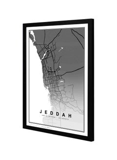 Jeddah Map Themed Wall Painting With Frame Black 43x53x2cm