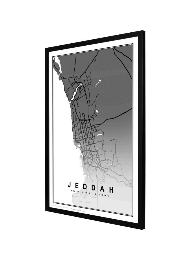 لوحة فنية جدارية بإطار تمثل خريطة جدة أسود - Image 1