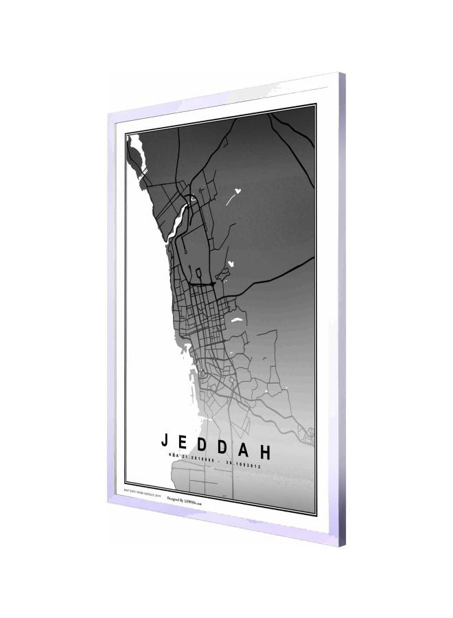 LOWHA Jeddah Map Themed Wall Painting With Frame White 53x73x2cm - Image 1