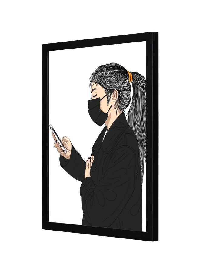 LOWHA Girl In A Mask Themed Wall Painting With Frame Black 33x43x2cm - Image 1