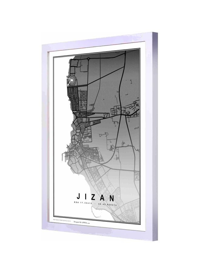 لوحة - لوحة فنية جدارية بإطار تمثل خريطة مدينة جازان أبيض 33x43x2سم - Image 1