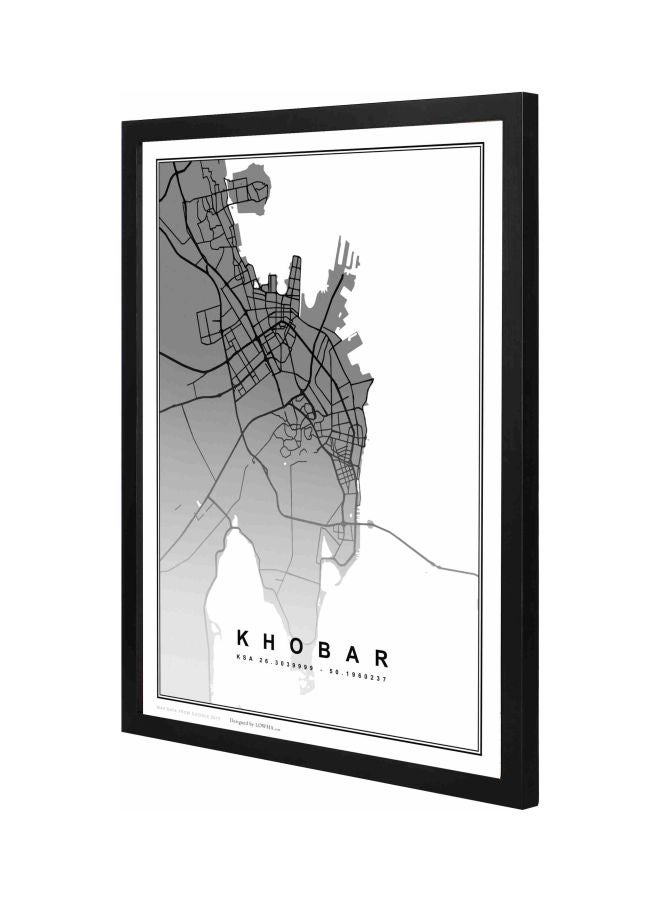 لوحة فنية جدارية بإطار تمثل خريطة مدينة الخبر أسود 43x53x2سم - Image 1