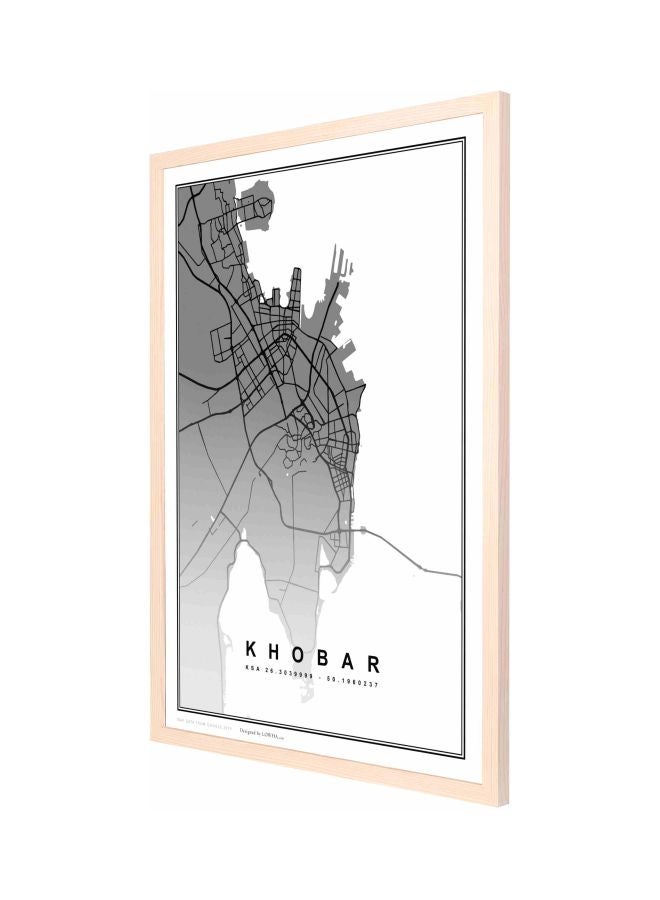 لوحة فنية جدارية بإطار تمثل خريطة مدينة الخبر بيج 53x73x2سم - Image 1