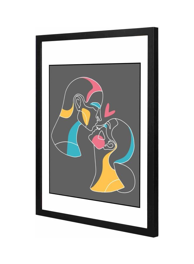 لوحة فنية جدارية مع إطار بتصميم زوجان رمادي/أصفر/أسود 43x53x2سم - Image 1