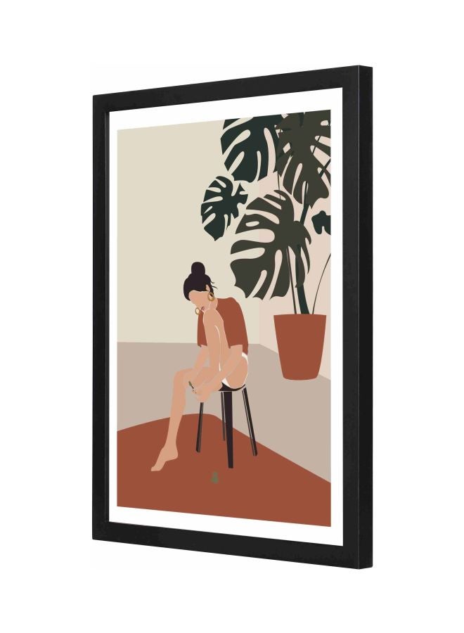لوحة فنية جدارية بطبعة امرأة وبتصميم مزود بإطار أسود 33x43x2سم - Image 1
