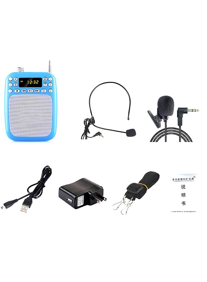 K19 Voice Amplifier Loudspeaker Wired Neck Clip Microphone Belt Teaching Kit Blue  - Image 1