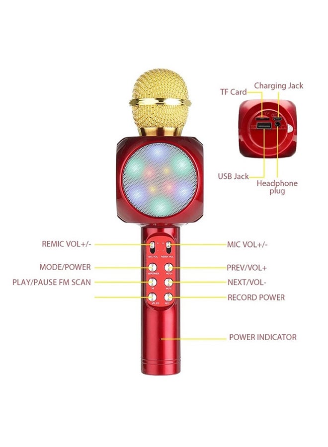 ميكروفون مكثف لاسلكي مع مكبر صوت مزود بإضاءة LED ملونة وتقنية البلوتوث لنظام الكاريوكي المنزلي XDY37716 أحمر - Image 2
