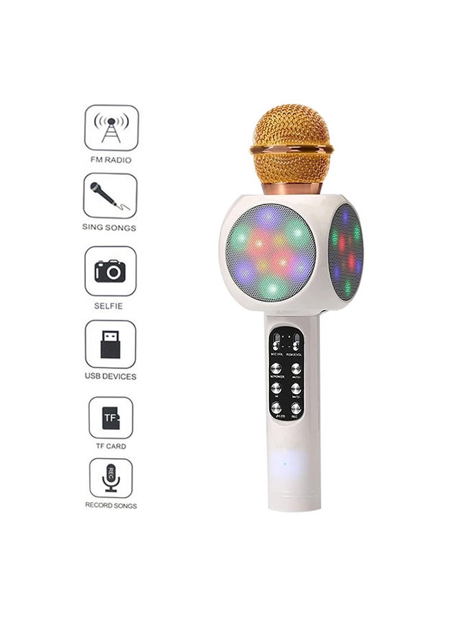 Home Karaoke Wireless Bluetooth Colorful LED Speaker Condenser Microphone Mic XDY37717 White  - Image 2
