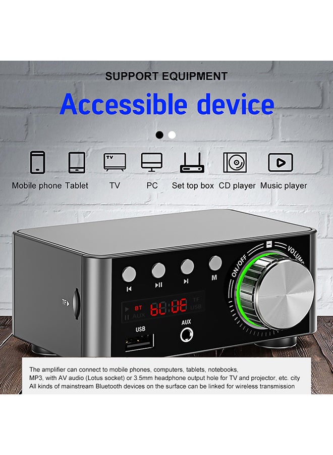 Generic Digital Bluetooth 5.0 HiFi Power Audio Amplifier USB TF Card MP3 Music Player XDY37884 Silver  - Image 2