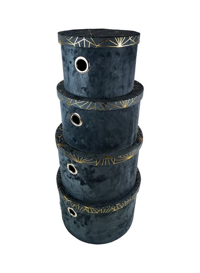 4-Piece Round Storage Box With Lid Blue 38x38x24cm  - Image 1