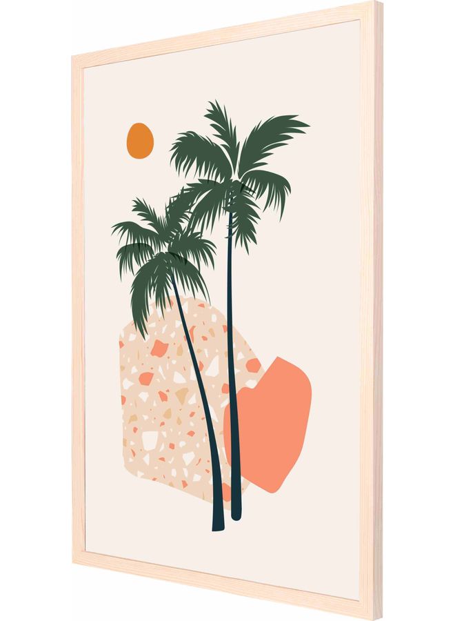 لوحة فنية جدارية ملونة مزودة بإطار تمثل الشاطئ خشبي 53x73x2سم