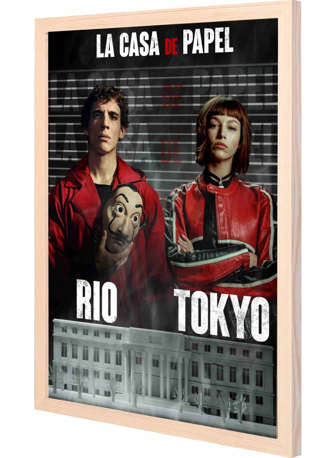 LOWHA Rio X Tokyo Themed Decorative Framed Wall Art Painting Wood 43x53x2cm  - Image 1