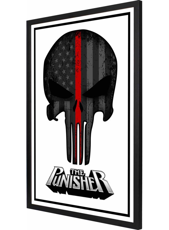 لوحة فنية لديكور الحائط بإطار بعنوان اسم مسلسل "The Punisher"، لون أحمر أسود 53x73x2سم - Image 1