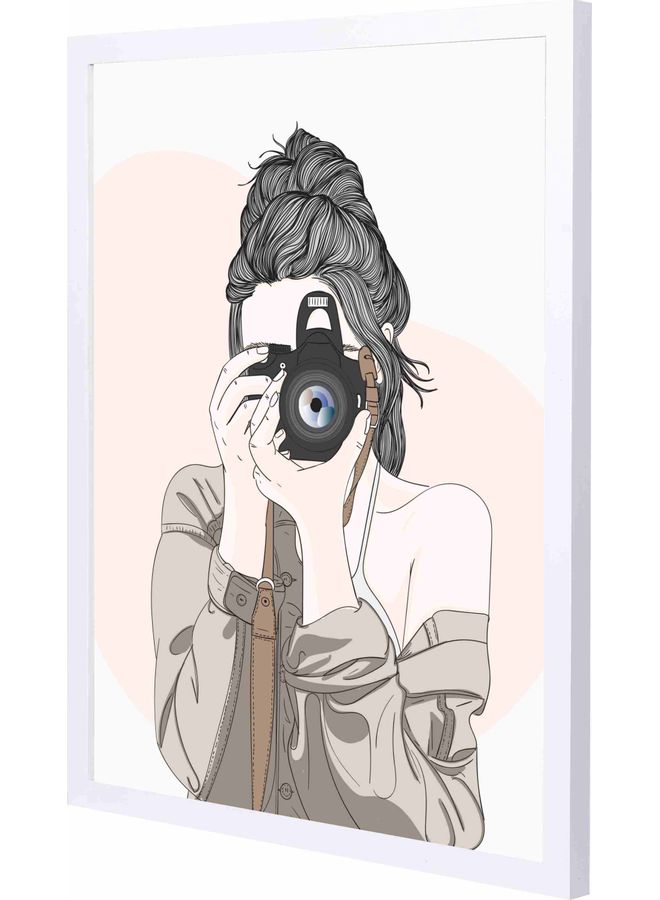 لوحة فنية بتصميم يمثل التقاط الصور لديكور الحائط مزودة بإطار أبيض 43x53x2سم