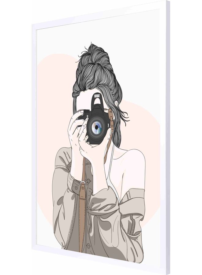 لوحة فنية بتصميم يمثل التقاط الصور لديكور الحائط مزودة بإطار أبيض 53x73x2سم