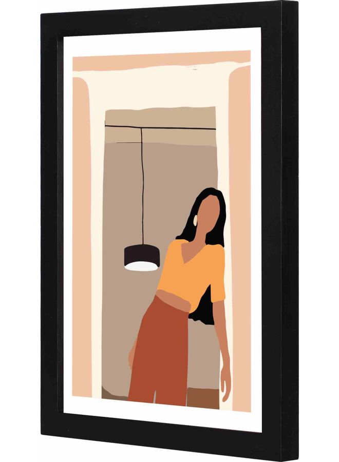 لوحة فنية جدارية ملونة مزودة بإطار تمثل امرأة متعبة أسود 23x33x2سم