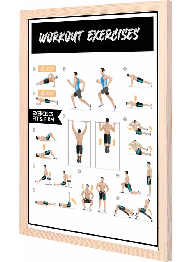 LOWHA Workout Exercises Themed Decorative Framed Wall Art Painting Wood 43x53x2cm - Image 1