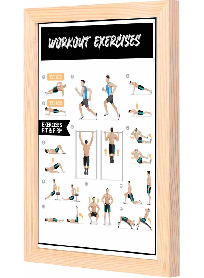 LOWHA Workout Exercises Themed Decorative Framed Wall Art Painting Wood 23x33x2cm - Image 1